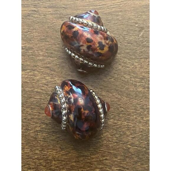 Menegatti Italian 925 Enamel Clip-On Earrings with Gold Detailing - Picture 8 of 11